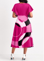 Hot Pink dresses,Geometric dresses,Party dresses,Elegant dresses,ROTITA Umbrella Hem Geometric Print Hot Pink Dress
