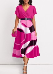 ROTITA Umbrella Hem Geometric Print Hot Pink Dress
