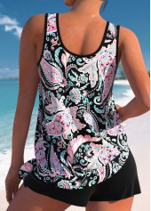 Black swimwear,Paisley swimwear,ROTITA Bowknot Black Paisley Print Mid Waisted Tankini Set