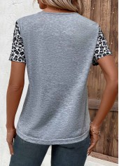 Grey tops,Leopard tops,ROTITA Zipper Leopard Grey V Neck T Shirt