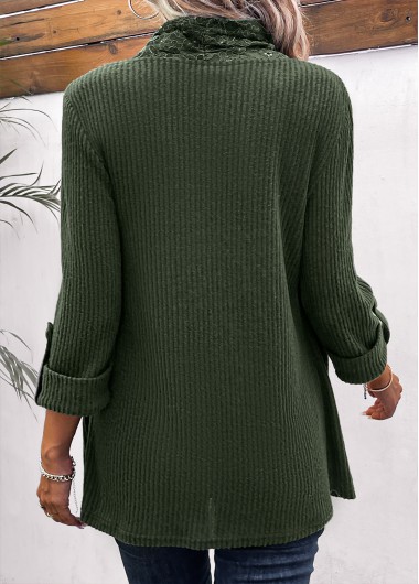 Olive Green tops,Plain Color tops,ROTITA Fake 2in1 Olive Green Round Neck T Shirt