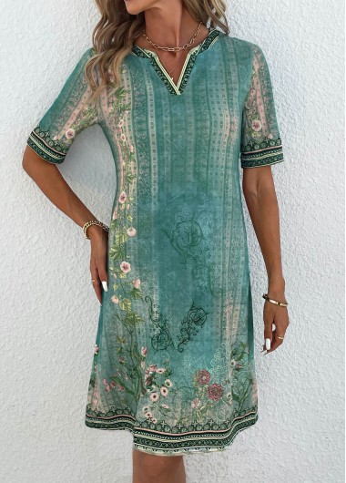 Green dresses,Floral dresses,Plants dresses,Geometric dresses,Striped dresses,Everyday dresses,Casual dresses,ROTITA Patchwork Floral Print Green Shift Dress