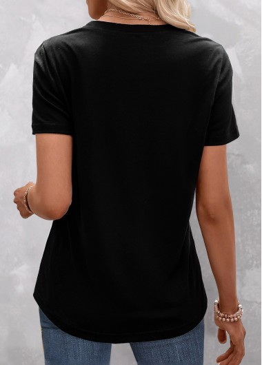 Black tops,Leopard tops,ROTITA Split Leopard Black Round Neck T Shirt