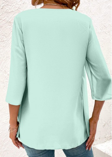 Mint Green tops,Geometric tops,Striped tops,ROTITA Fake 2in1 Geometric Print Mint Green Blouse
