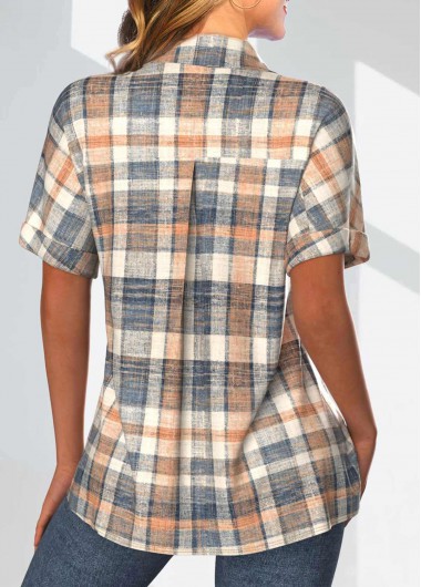 Multi Color tops,Plaid tops,Geometric tops,Striped tops,ROTITA Button Plaid Multi Color Shirt Collar Blouse