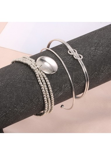 Silver jewelry,Other jewelry,Round Beads Detail Twist Silver Bracelet Set