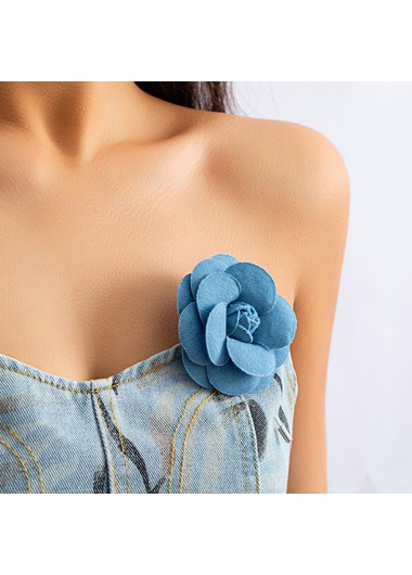 Rose Stereoscopic Flowers Design Dusty Blue Brooch