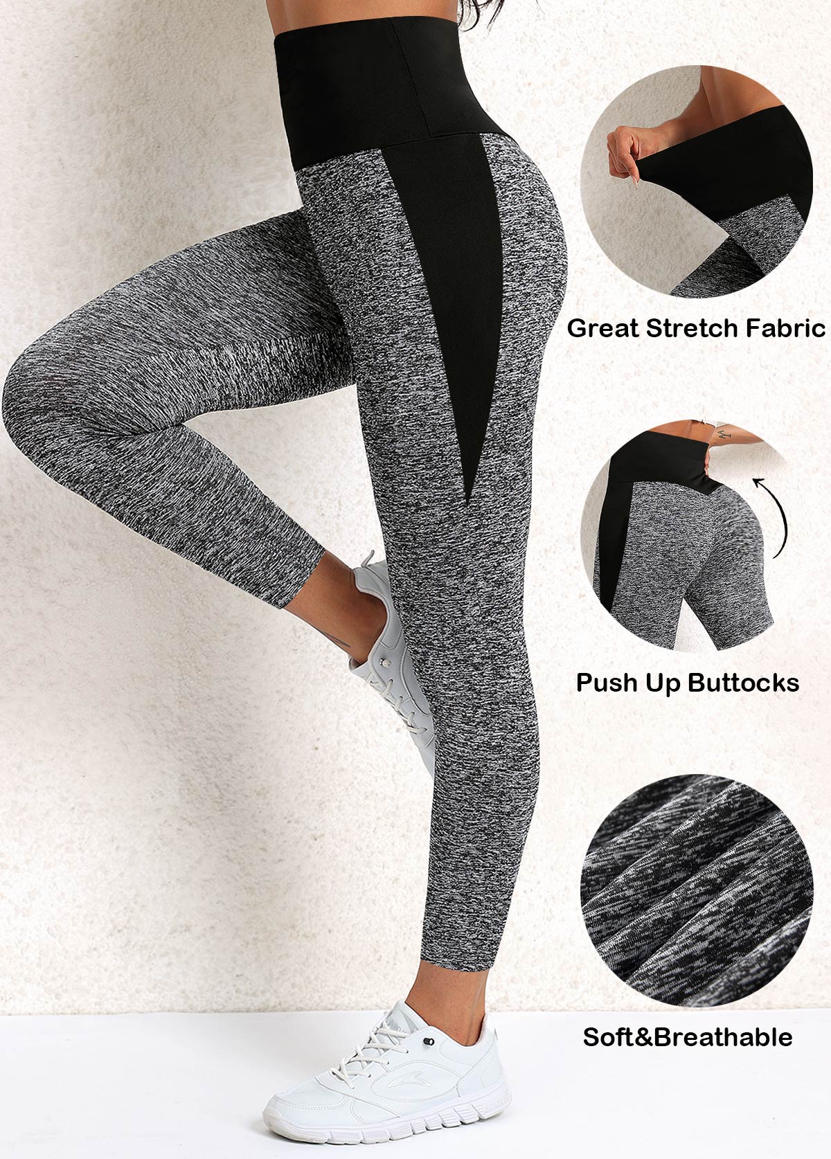 Dunkelgrau melierte schmale Yoga-Leggings im Patchwork-Design
