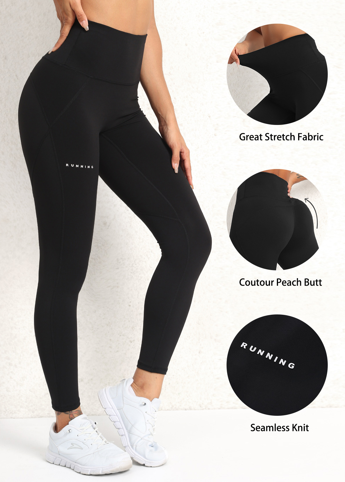 Dünne schwarze Yoga-Leggings mit elastischem Bund und hoher Taille