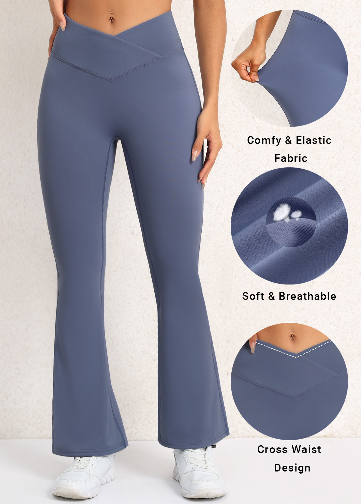 Enge blaue Yoga-Leggings mit elastischem Bund und mittelhohem Bund