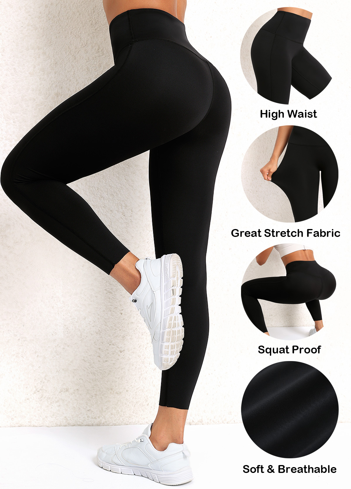 Dünne schwarze Yoga-Leggings mit elastischem Bund und hoher Taille