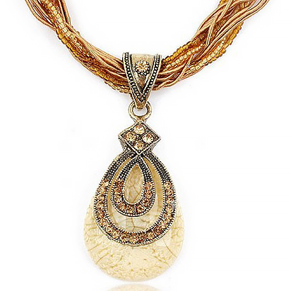 Oval Design Alloy Detail Golden Necklace