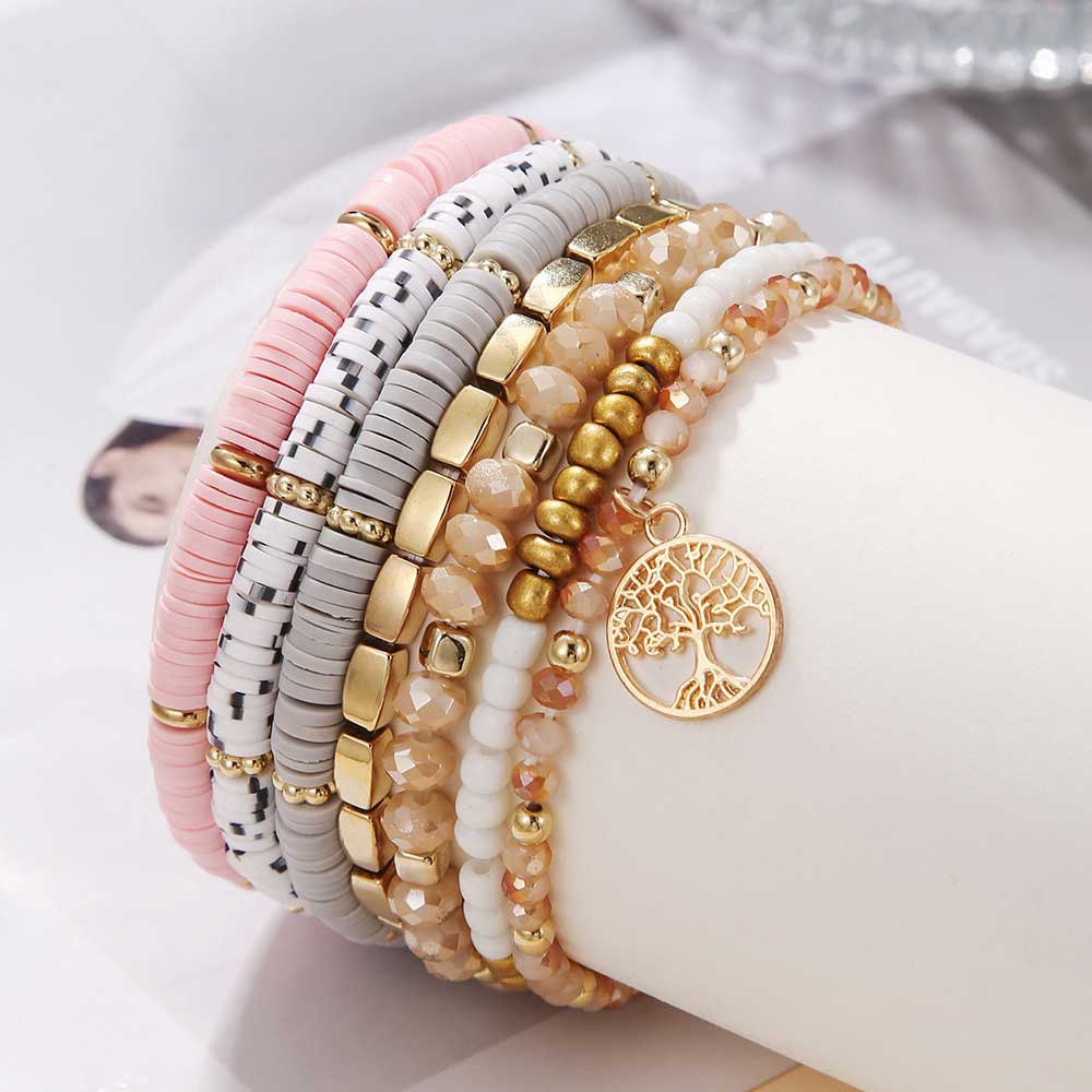 Round Elastic Detail Pink Bracelet Set