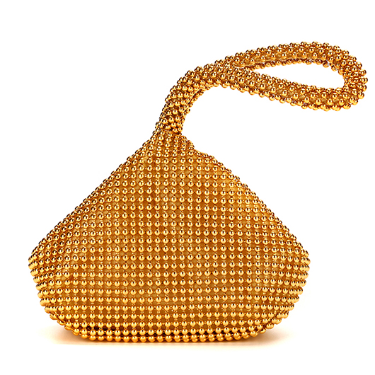 Gold Polyester Rhinestone Zip Hand Bag