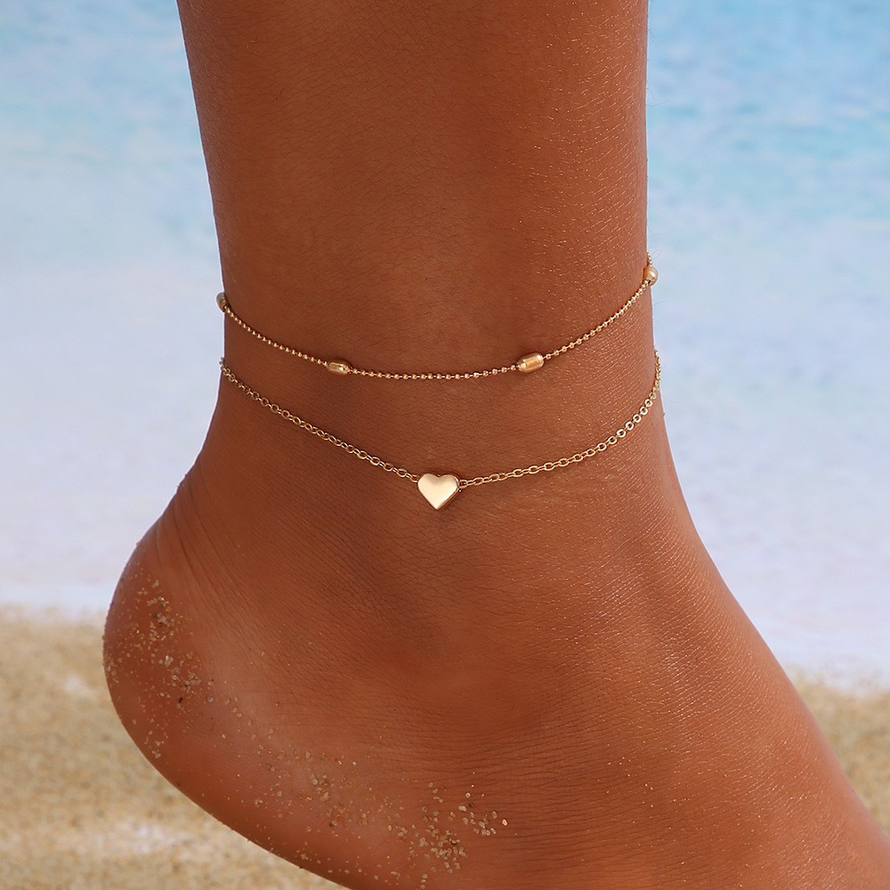 Heart Design Gold Layered Detail Anklet