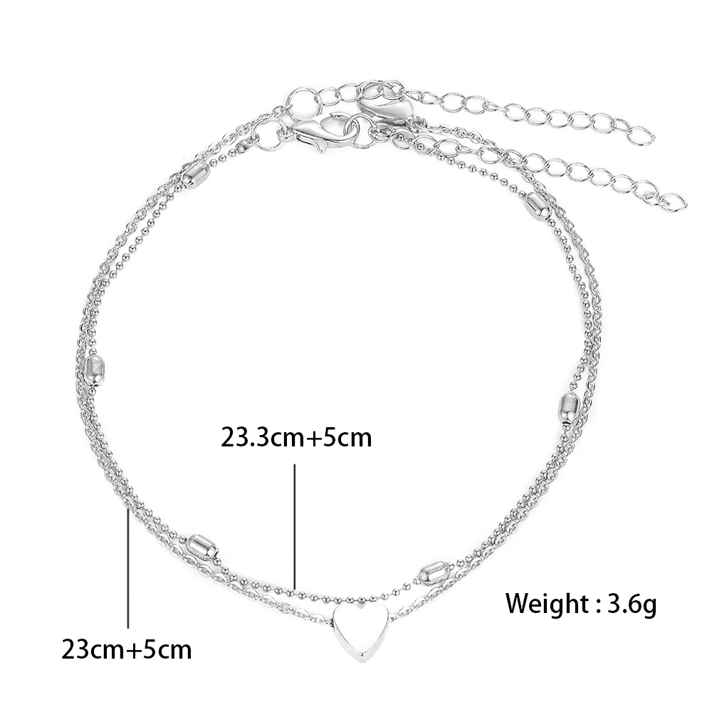 Silvery White jewelry,Other jewelry,Silvery White Heart Layered Design Anklet