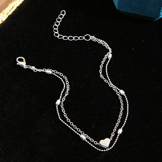 Silvery White jewelry,Other jewelry,Silvery White Heart Layered Design Anklet