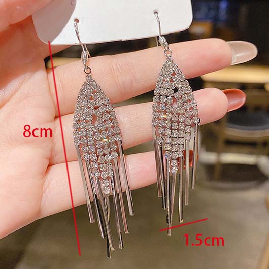 Silvery White jewelry,Geometric jewelry,Silvery White Alloy Detail Tassel Earrings