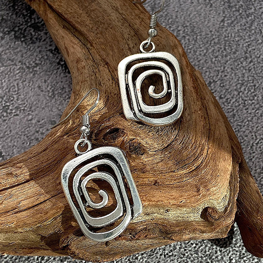 Silver jewelry,Plain Color jewelry,Geometric Square Design Silver Alloy Earrings