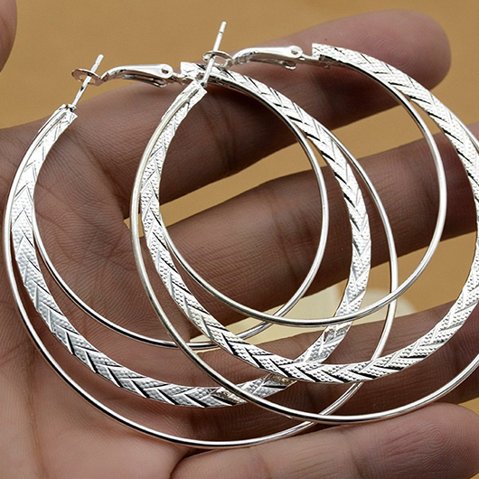 Round Geometric Design Silver Alloy Earrings