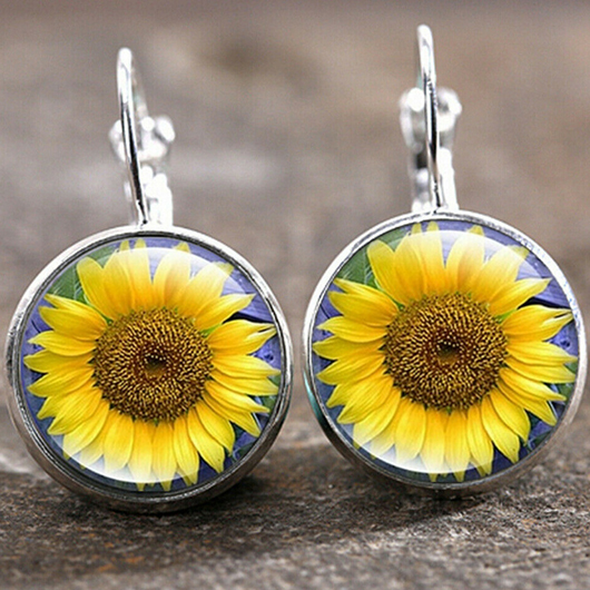 Yellow jewelry,Floral jewelry,Plants jewelry,Round Sunflower Design Alloy Yellow Earrings
