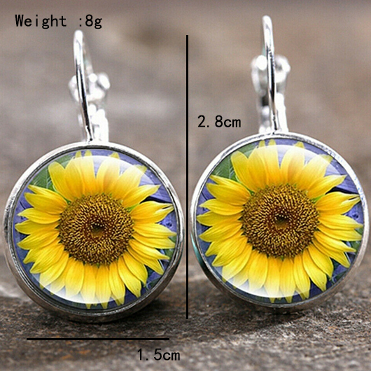 Yellow jewelry,Floral jewelry,Plants jewelry,Round Sunflower Design Alloy Yellow Earrings