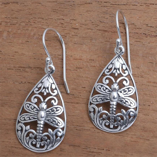 boucles d'oreilles ovales en argent design creux libellule