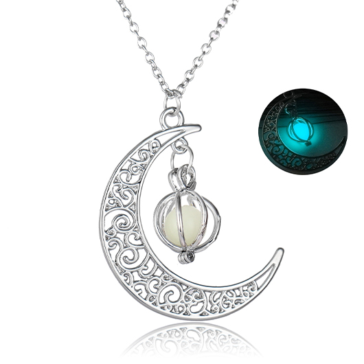 Moon Detail Silvery White Alloy Necklace