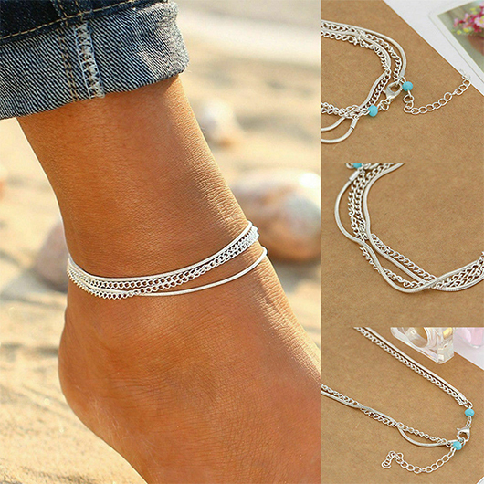 Alloy Layered Design Chain Silver Anklet
