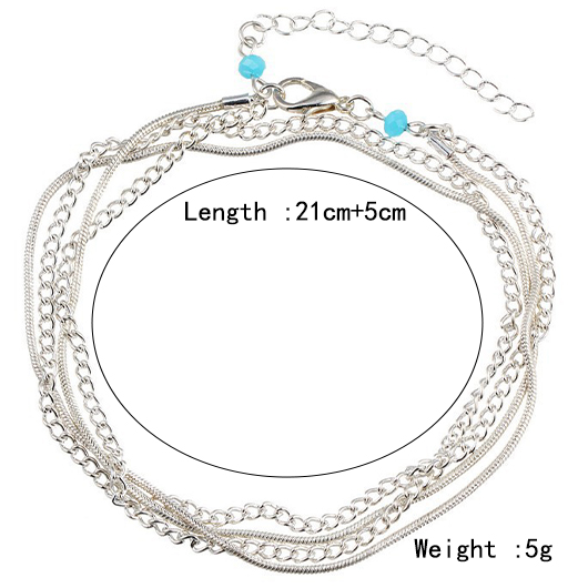 Silver jewelry,Other jewelry,Alloy Layered Design Chain Silver Anklet