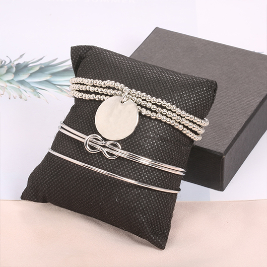 Silver jewelry,Other jewelry,Round Beads Detail Twist Silver Bracelet Set