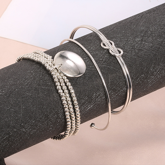 Silver jewelry,Other jewelry,Round Beads Detail Twist Silver Bracelet Set