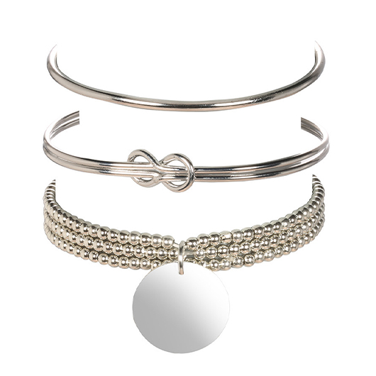 Silver jewelry,Other jewelry,Round Beads Detail Twist Silver Bracelet Set