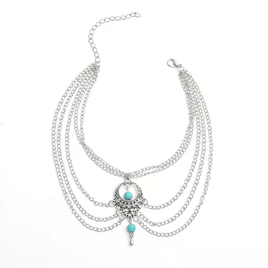 Silver jewelry,Other jewelry,Layered Design Hollow Detail Silver Anklet