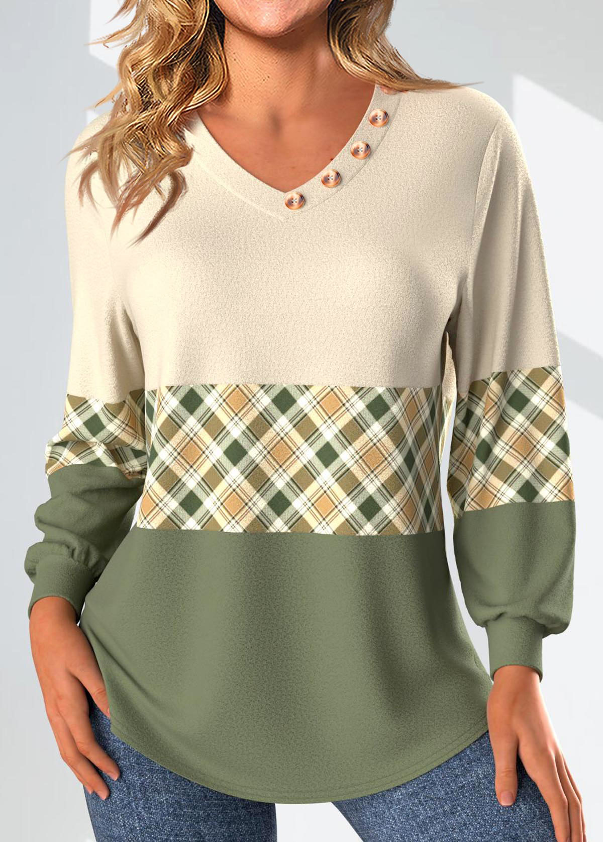 ROTITA Plaid Light Yellow Sweatshirt