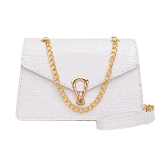 White PU Chains Clasp Shoulder Bag