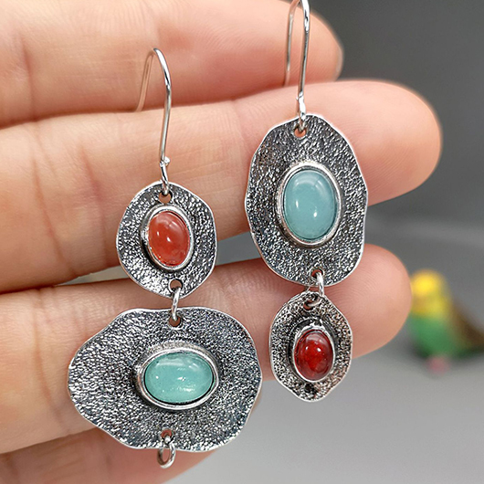 Silvery White jewelry,Contrast Color jewelry,Silvery White Asymmetric Detail Metal Earrings
