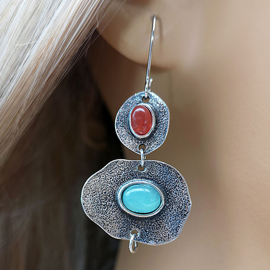 Silvery White jewelry,Contrast Color jewelry,Silvery White Asymmetric Detail Metal Earrings