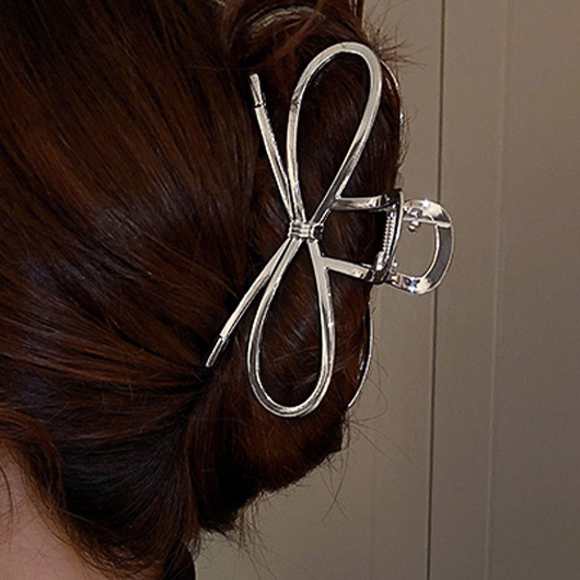 Bow Silvery White Metal Detail Barrette