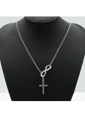 Silvery White jewelry,Metal Detail Silver Cross Pendant Necklace