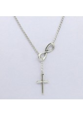 Silvery White jewelry,Metal Detail Silver Cross Pendant Necklace