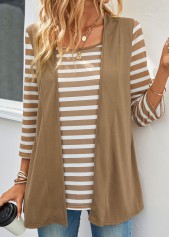 t-shirt rotita fake 2in1 rayé camel foncé