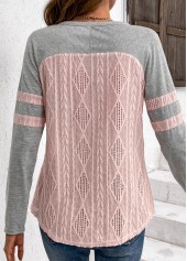Light Pink plus size,Grey plus size,Contrast Color plus size,Striped plus size,ROTITA Plus Size Twisted Light Pink Long Sleeve T Shirt