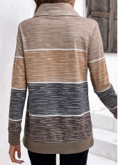 Multi Color tops,Contrast Color tops,Striped tops,ROTITA Drawstring Multi Color Cowl Neck Long Sleeve Sweatshirt