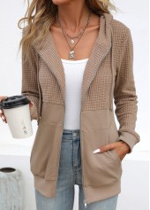Light Coffee plus size,Plain Color plus size,ROTITA Plus Size Pocket Light Coffee Long Sleeve Hoodie