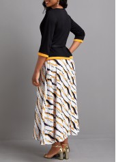 Black dresses,White dresses,Geometric dresses,Striped dresses,Party dresses,Elegant dresses,ROTITA Fake 2in1 Black Maxi Round Neck 3/4 Sleeve Dress