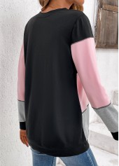 Light Pink tops,Black tops,Light Grey Marl tops,Contrast Color tops,ROTITA Patchwork Light Pink Round Neck Long Sleeve Sweatshirt