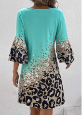 Cyan dresses,Leopard dresses,Animal Print dresses,Everyday dresses,Casual dresses,Printed Non-sequined Leopard Cyan Shift Dress