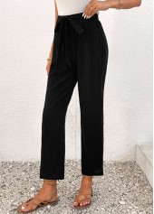 Black bottoms,Plain Color bottoms,Bowknot Black Elastic Waist High Waisted Pants