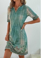 Green dresses,Floral dresses,Plants dresses,Geometric dresses,Striped dresses,Everyday dresses,Casual dresses,ROTITA Patchwork Floral Print Green Shift Dress